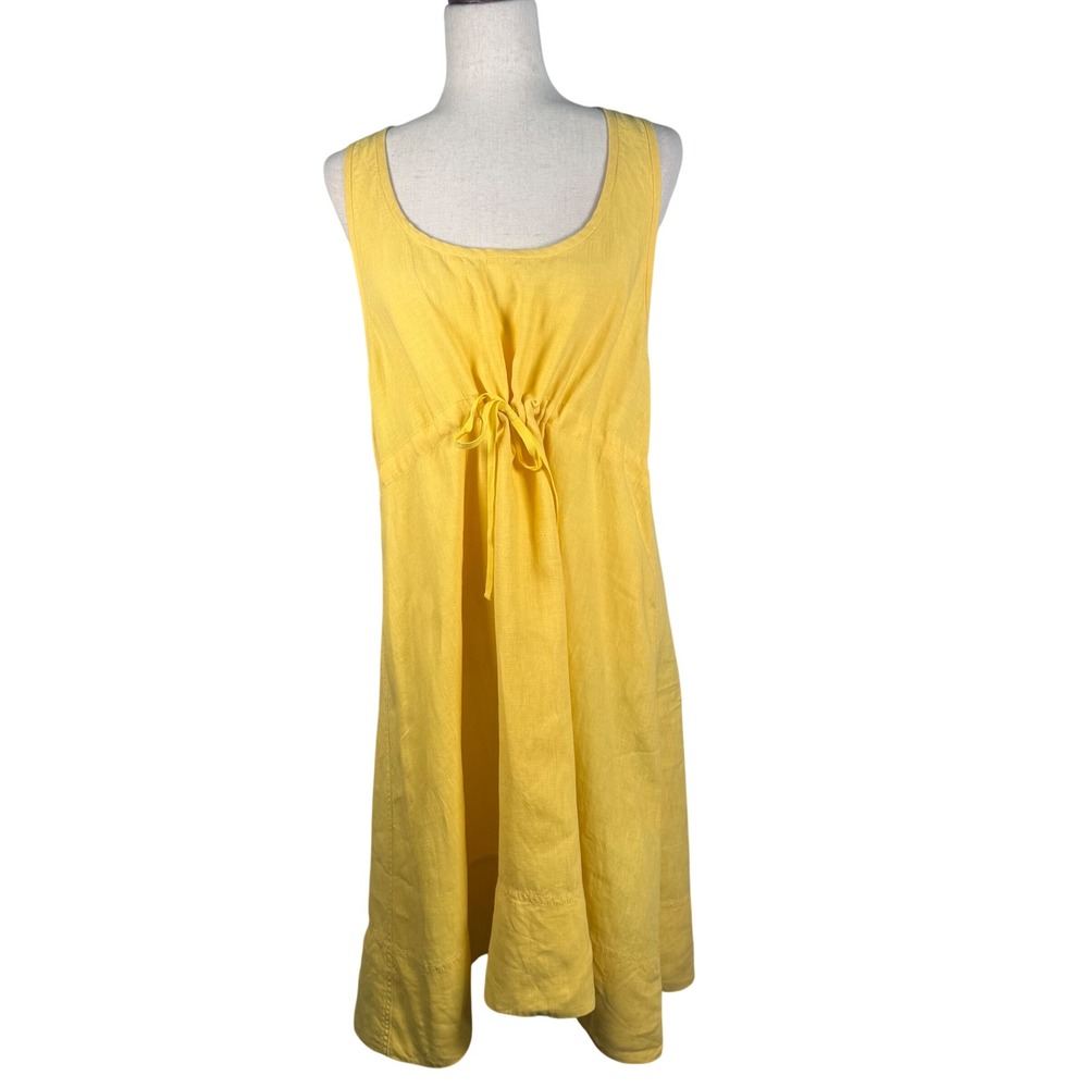 Eileen Fisher Linen Tank Dress Womens M Yellow Coastal Summer Racerback Midi